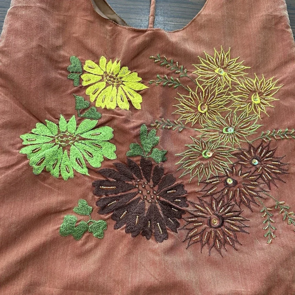 Handmade Beaded Boho Embroidered Hobo Bag‎ Terracotta Tote Floral 70's Vibe